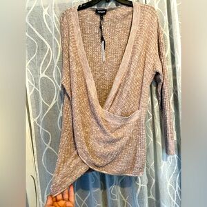 Express asymmetrical Pink and White Deep V open front sweater/ Cardigan NWT XL